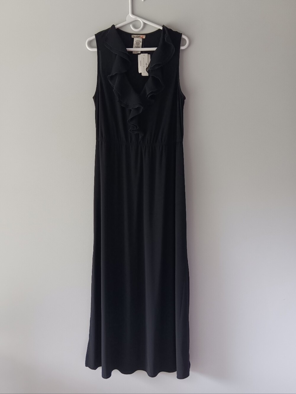 Love Squared Sleeveless Ruffle V-Neck Maxi Dress Side Split Black Size 1X